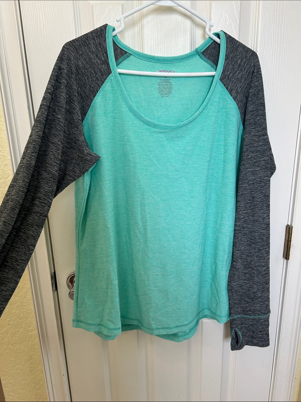 Lightweight Teal and Charcoal Raglan Long-Sleeve Top